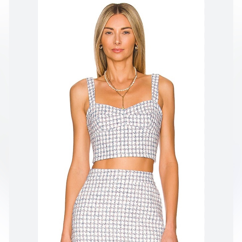 Amanda Uprichard Percy Tweed Cropped Top in Captiva